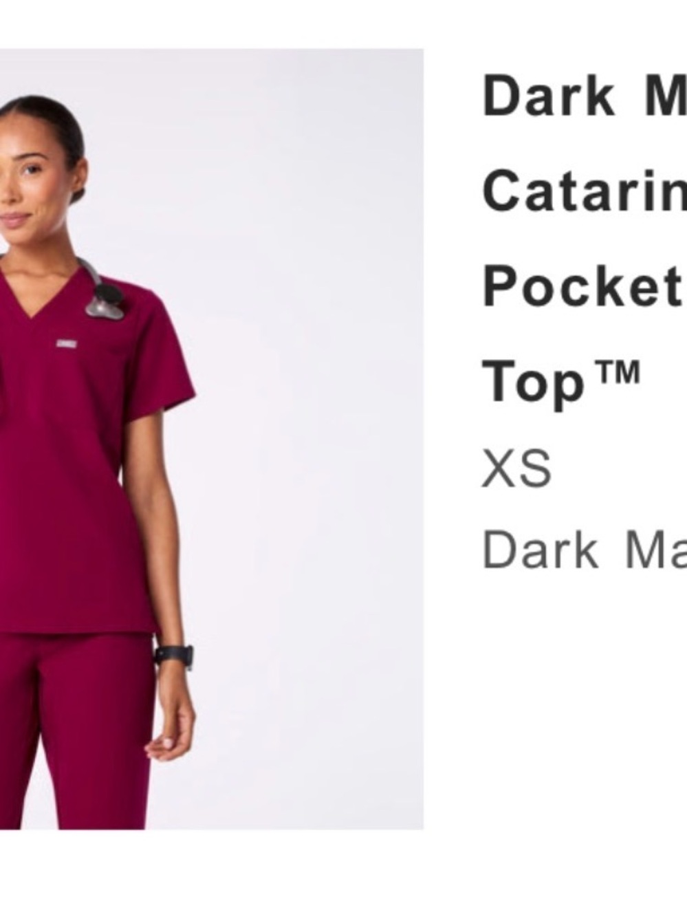 Figs Dark Maroon V-Neck Scrub Top